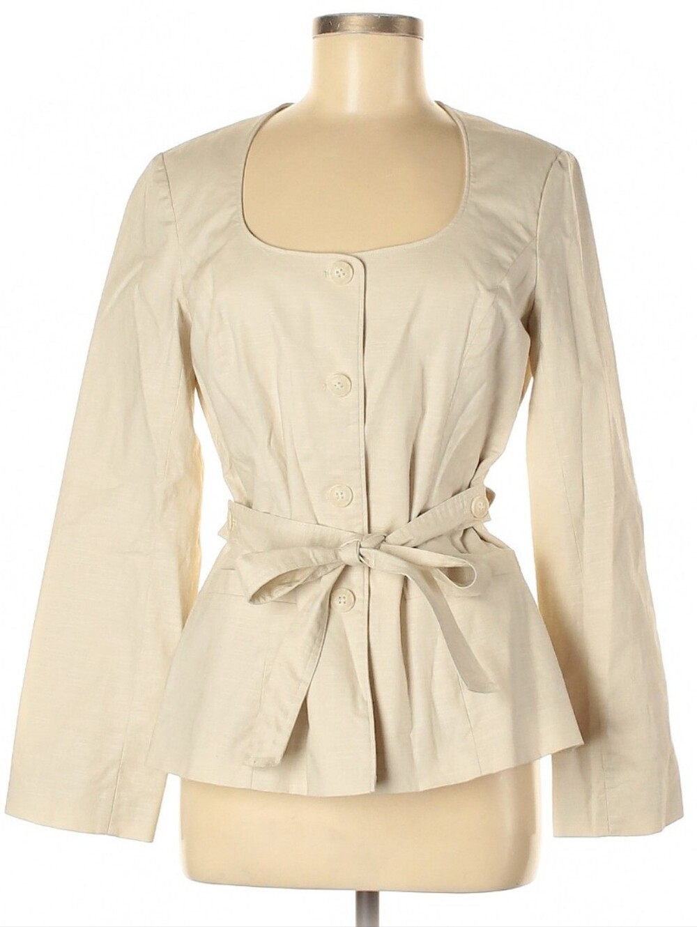 Beige Jacket - Women's Lightweight Buttoned Coat Size 6